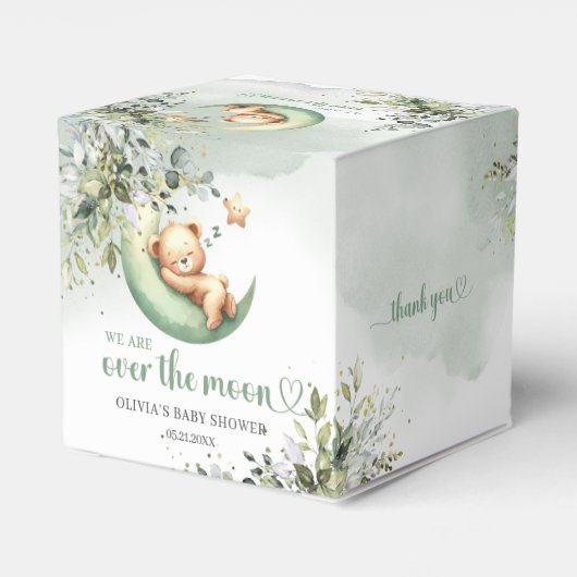 Boho eucalyptus teddybeer over het maangroen bedankdoosjes (Achterkant)