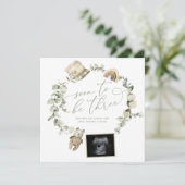 Boho Eucalyptus Three Ultrasound Zwangerschap Aankondiging (Staand voorkant)