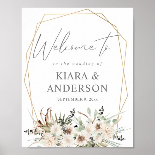 Boho Eucalyputs, Palm & Beige Floral Welcome Sign Poster (Voorkant)