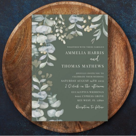 Boho Eucalyputus Dark Green Botanical Weddenschap  Kaart