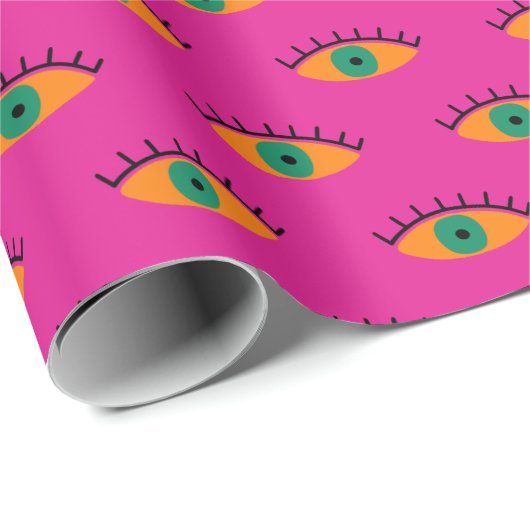 BOHO Evil Eye Patroon Funky Fuchsia Fun Cadeaupapier (Rol Hoek)