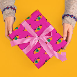 BOHO Evil Eye Patroon Funky Fuchsia Fun Cadeaupapier