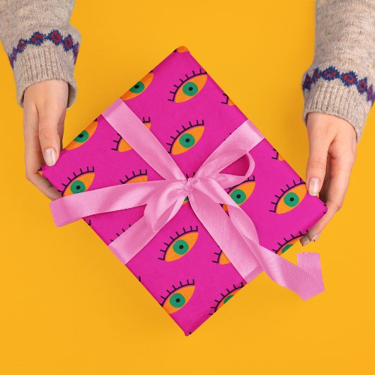 BOHO Evil Eye Patroon Funky Fuchsia Fun Cadeaupapier