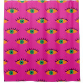 BOHO Evil Eye Patroon Funky Fuchsia Fun Douchegordijn (Voorkant)