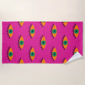 BOHO Evil Eye Patroon Funky Fuchsia Fun Strandlaken (Voorkant)