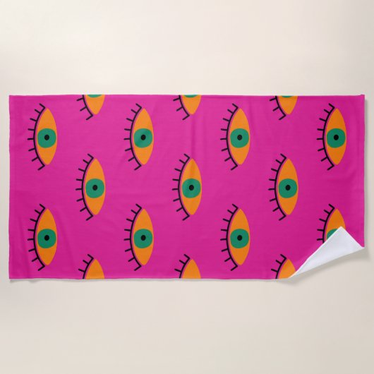 BOHO Evil Eye Patroon Funky Fuchsia Fun Strandlaken (Voorkant)