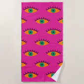 BOHO Evil Eye Patroon Funky Fuchsia Fun Strandlaken (Voorkant)