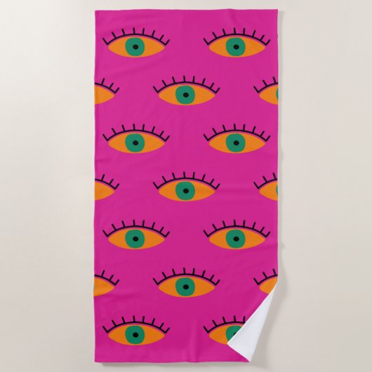BOHO Evil Eye Patroon Funky Fuchsia Fun Strandlaken (Voorkant)