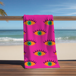 BOHO Evil Eye Patroon Funky Fuchsia Fun Strandlaken