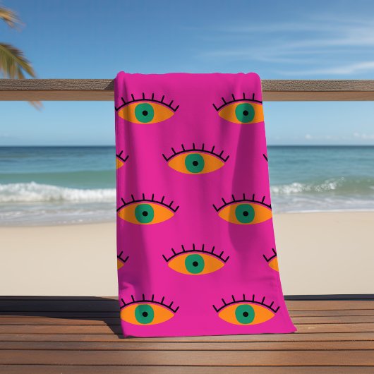 BOHO Evil Eye Patroon Funky Fuchsia Fun Strandlaken