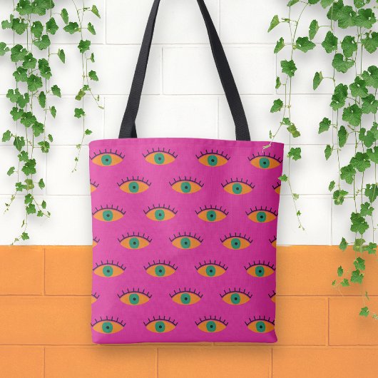 BOHO Evil Eye Patroon Funky Fuchsia Fun Tote Bag