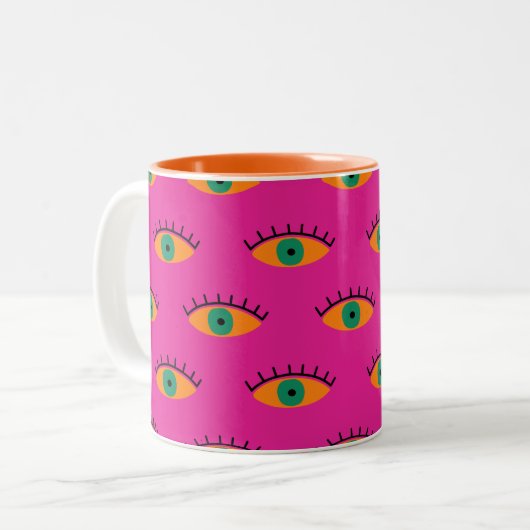 BOHO Evil Eye Patroon Funky Fuchsia Tweekleurige Koffiemok (Voorkant links)