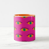BOHO Evil Eye Patroon Funky Fuchsia Tweekleurige Koffiemok (Center)