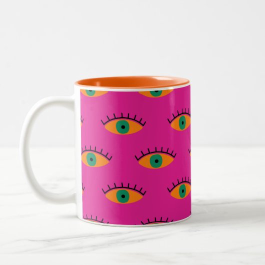 BOHO Evil Eye Patroon Funky Fuchsia Tweekleurige Koffiemok (Links)