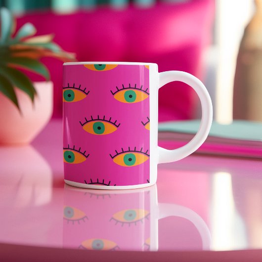 BOHO Evil Eye Patroon Funky Fuchsia Tweekleurige Koffiemok