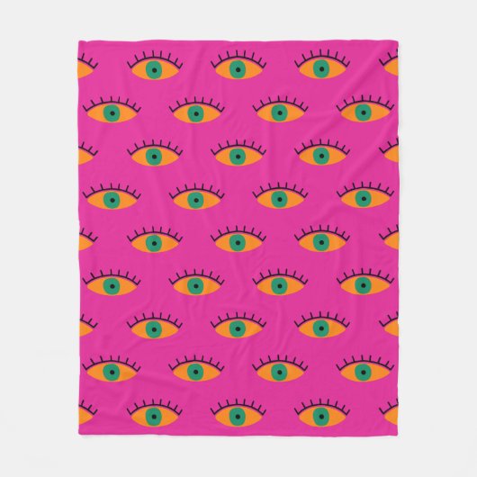 BOHO Evil Eye Patroon Funky Hot Pink Fleece Deken (Voorkant)