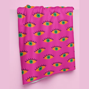 BOHO Evil Eye Patroon Funky Hot Pink Fleece Deken