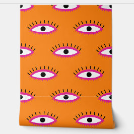 BOHO Evil Eye Pattern Burnt Sinaasappel Retro Funk Behang