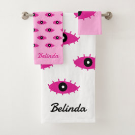 BOHO Evil Eye Pattern met de naam Fuchsia Pink y2k Bad Handdoek