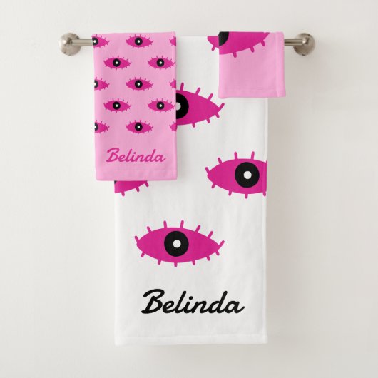 BOHO Evil Eye Pattern met de naam Fuchsia Pink y2k Bad Handdoek (Insitu)