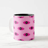 BOHO Evil Eyes Fuchsia Pink Fun Tweekleurige Koffiemok (Voorkant links)