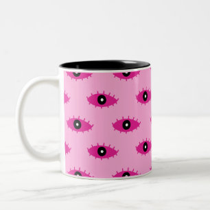 BOHO Evil Eyes Fuchsia Pink Fun Tweekleurige Koffiemok