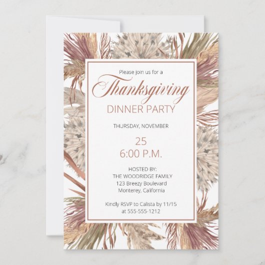 Boho Exotic Dried Grasses | Thanksgiving Pampas Kaart (Voorkant)