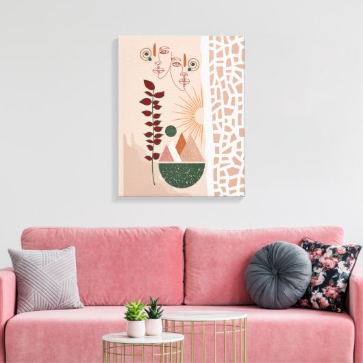 Boho Faces – Moderne abstrakte Wandkunst in warmen Canvas Afdruk (Insitu (Woonkamer))