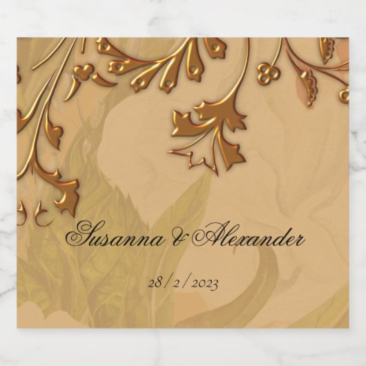 Boho Faded Peonies en Gold Wedding Sparkling Wijnetiket (Enkel label)