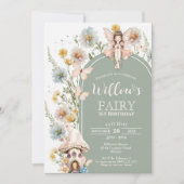 BOHO Fairy 1st Birthday Invitation Wildflower Sage Kaart (Voorkant)
