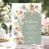 BOHO Fairy 1st Birthday Invitation Wildflower Sage Kaart