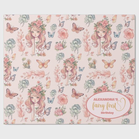 Boho Fairy Eerste Meisje's 1e Verjaardag Cadeaupapier (Vlak)