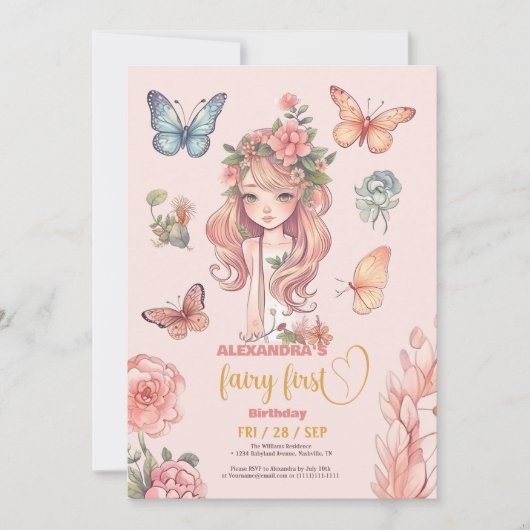 Boho Fairy Eerste Meisje's 1e Verjaardag Kaart (Voorkant)