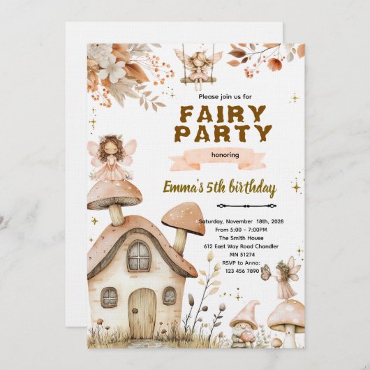 Boho fairy enchanted party invitation kaart (Voorkant / Achterkant)