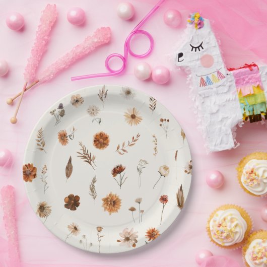 Boho Fall Floral Baby Shower  Papieren Bordje (Feest)