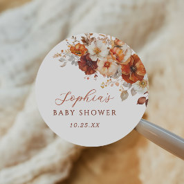 Boho Fall Floral Baby Shower  Ronde Sticker
