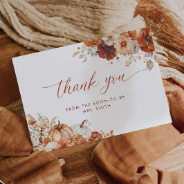 Boho Fall Floral Bridal Shower Thank You Card Kaart