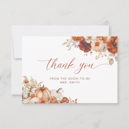 Boho Fall Floral Bridal Shower Thank You Card Kaart (Voorkant)