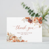 Boho Fall Floral Bridal Shower Thank You Card Kaart (Staand voorkant)