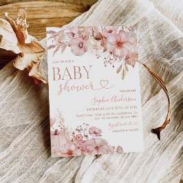 Boho Fall Floral Pumpkin Baby Shower  Kaart