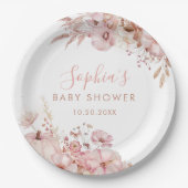 Boho Fall Floral Pumpkin Baby Shower Papieren Bordje (Voorkant)