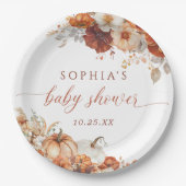 Boho Fall Floral Pumpkin Baby Shower  Papieren Bordje (Voorkant)