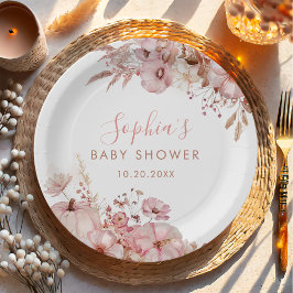 Boho Fall Floral Pumpkin Baby Shower  Papieren Bordje