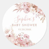 Boho Fall Floral Pumpkin Baby Shower Ronde Sticker (Voorkant)