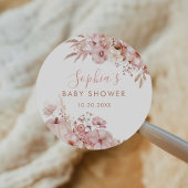 Boho Fall Floral Pumpkin Baby Shower  Ronde Sticker