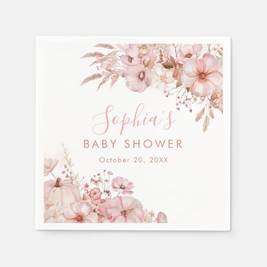 Boho Fall Floral Pumpkin Baby Shower  Servet (Voorkant)