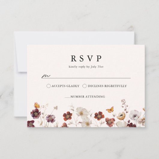 Boho Fall Florals Butterfly Wedding RSVP (Voorkant)