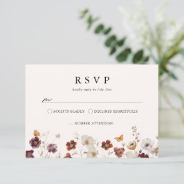 Boho Fall Florals Butterfly Wedding RSVP Kaartje