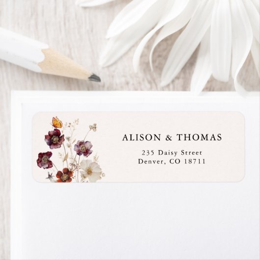 Boho Fall Florals Wedding Return Address Etiket (Insitu)