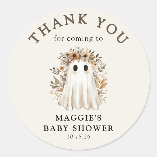 Boho Fall Ghost Baby Shower Thank You Ronde Sticker (Voorkant)